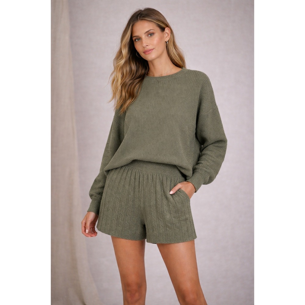 Wilt Womens Ribbed Knit‎ Lounge Shorts Olive Green Elastic Waist Size Medium